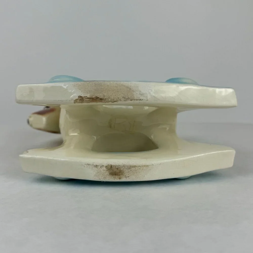 Vintage Ceramic Schnauzer Terrier Dog Planter Small Rocking Blue 7 inches - Picture 7 of 11